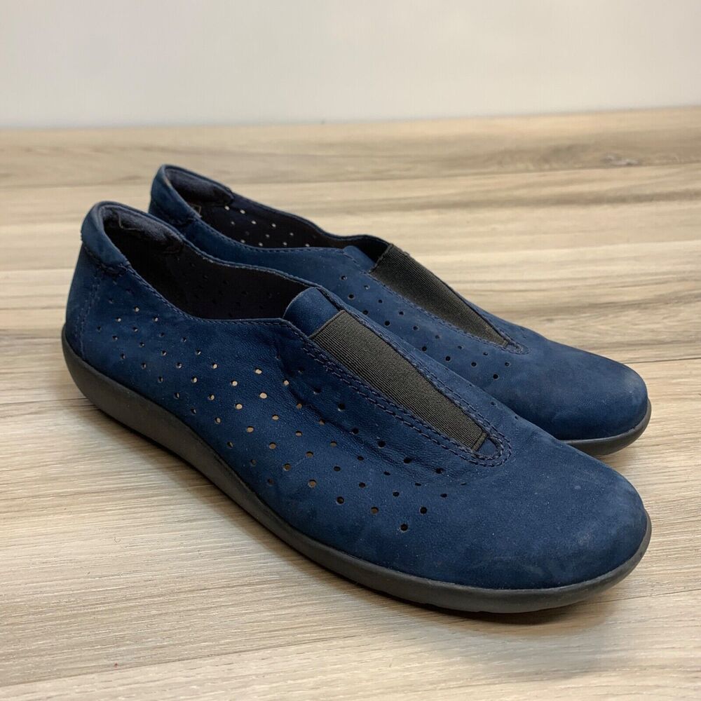 Clarks Soft Cushion Blue Nubuck Slip On Loafers Medora‎ Gemma Women's Shoes Sz 7